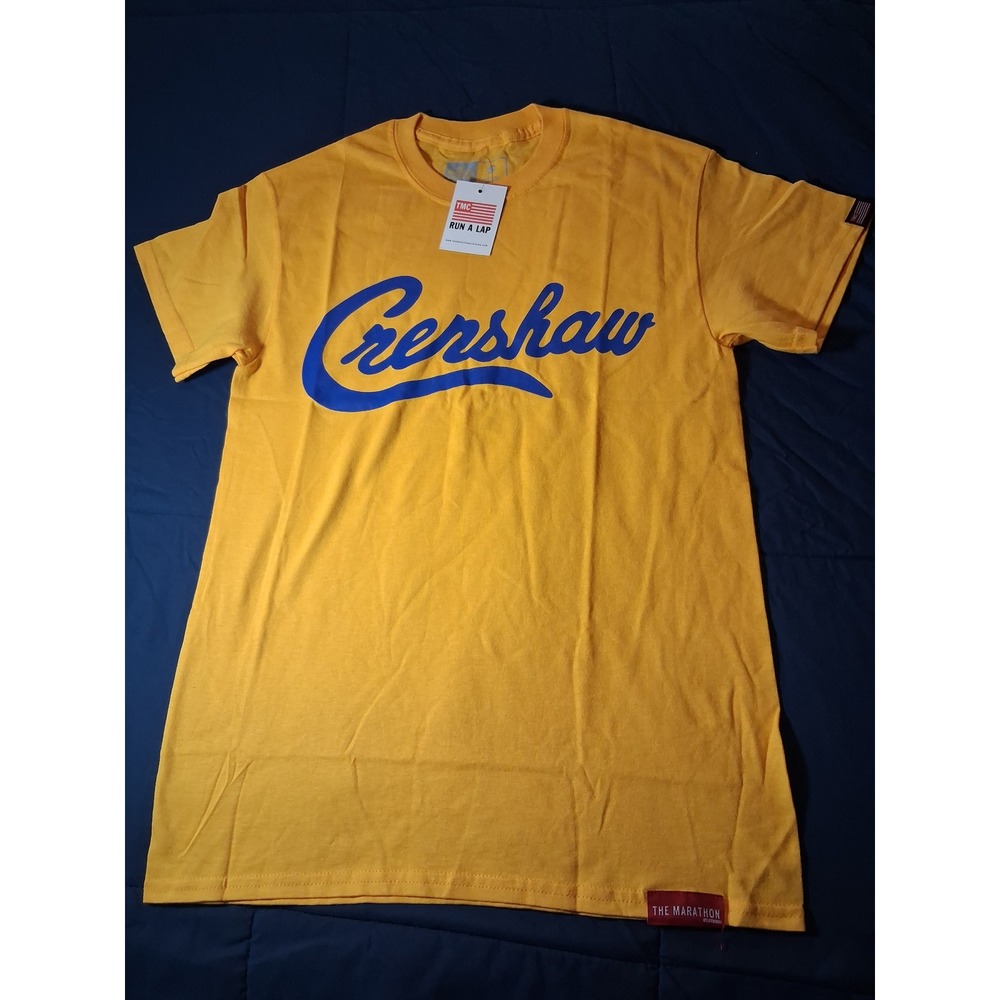 The Marathon Clothing Crenshaw T-Shirt Mens Small Yellow Blue Nipsey Hussle TMC